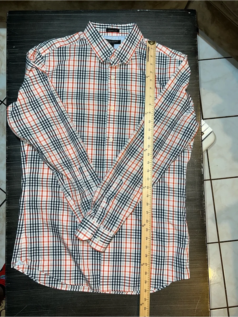 Banana Republic Short-Sleeve Plaid Button-Up Shirt - Orange & Navy